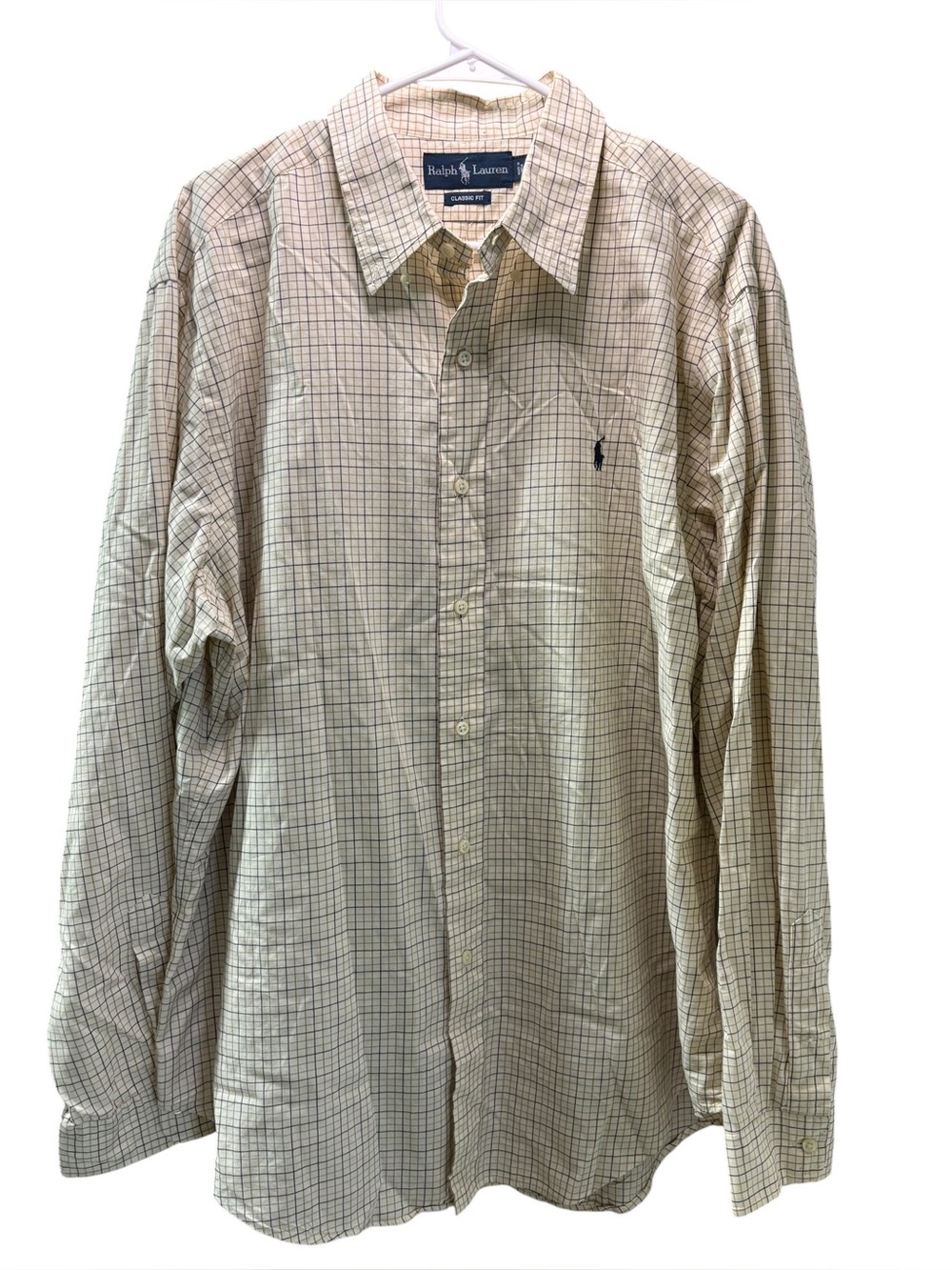 Ralph Lauren Men's Classic Fit Beige Check Button-Down Long Sleeve Shirt Size XL